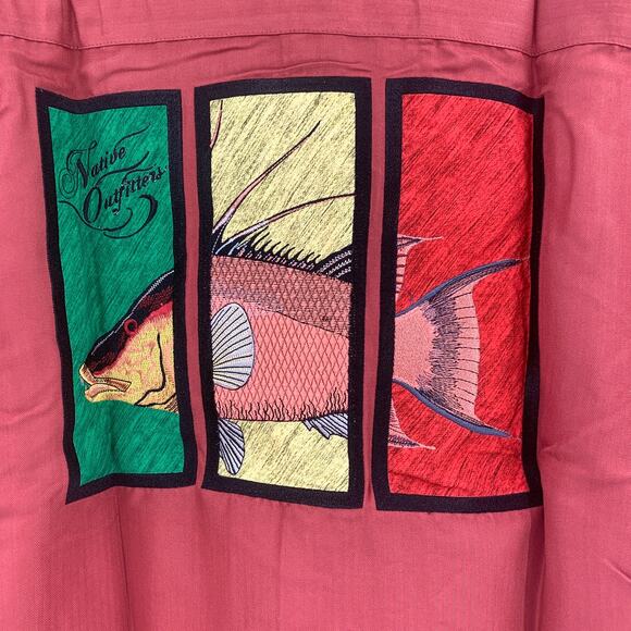 NATIVE OUTFITTERS Camp Shirt Size M New $99 Red Rust Coral Hogfish Boating Water - Picture 5 of 10